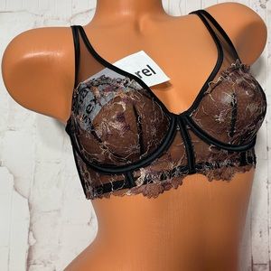 VS LUXE 34B 34D DEMI BRA SATIN MESH EMBROIDERY FLORAL LACE SHINE